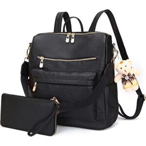 Women Backpack Multipurpose Set 2pcs Black
